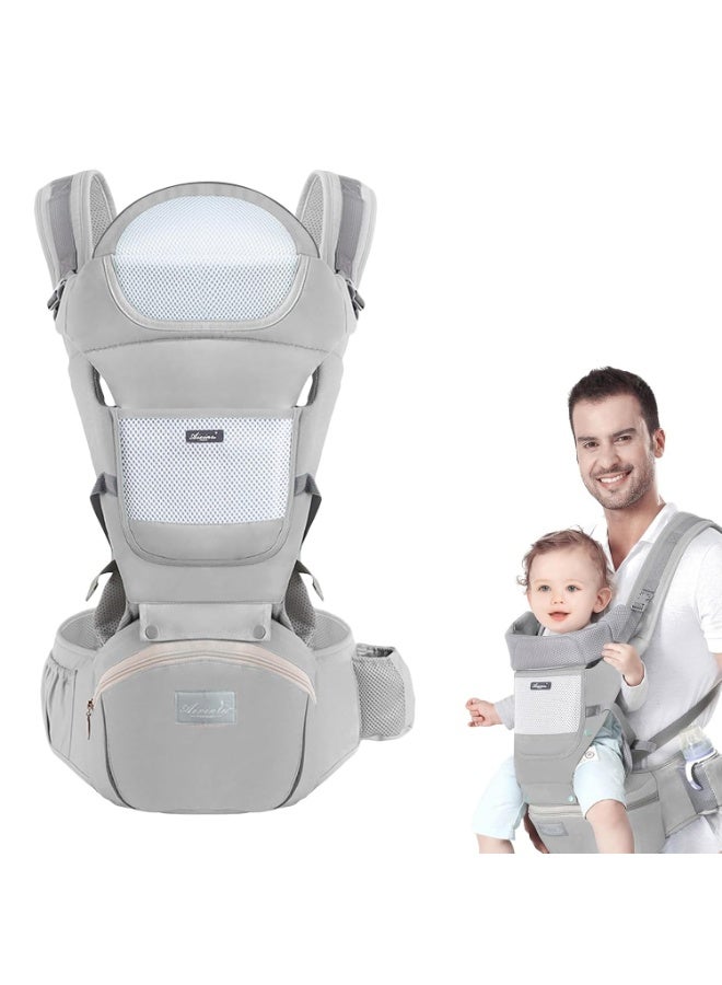 أل أيه بريشوس حامل أطفال للورك مع مقعد قابل للفصل للورك ودعامة للرأس، حامل أطفال 6 في 1 بتصميم مريح على شكل حرف M، مناسب للأطفال حديثي الولادة وحتى سن المشي، أحزمة كتف قابلة للتعديل، حامل زجاجة وجيب تخزين - Image 1